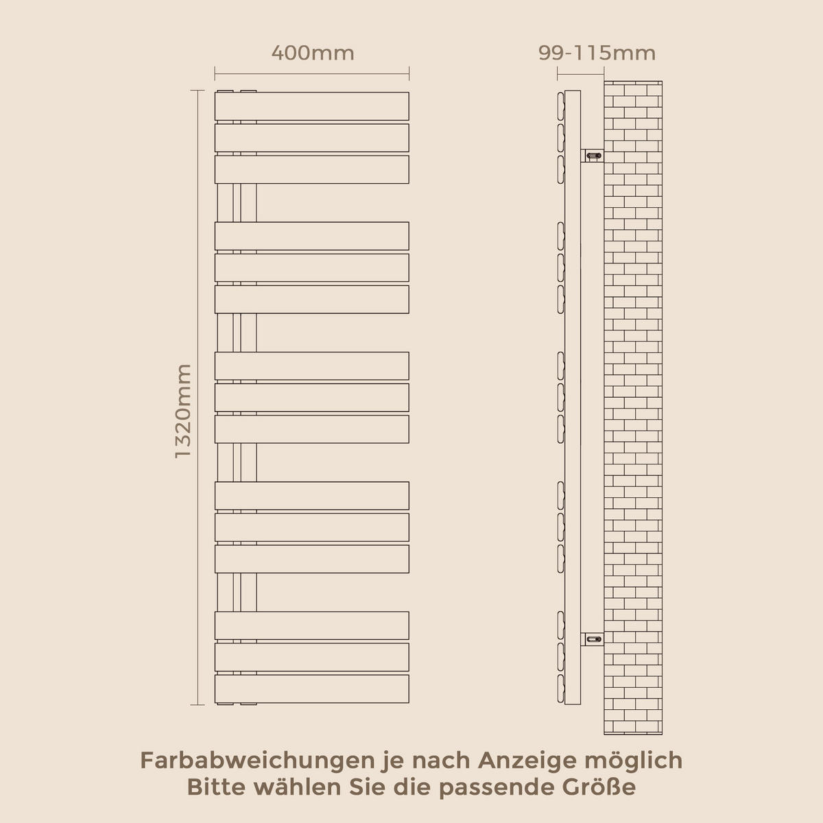 HEIZKÖRPER 132/40 cm Weiß aus Stahl 570 W Warmwasser mit Mittelanschluss G1/2" - Weiß, Metall (40/132/5.9cm) - S'AFIELINA