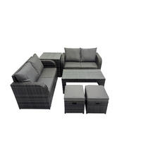 GARTENSOFA SET mit 2 HOCKER COUCHTISCH Polyrattan 6-Sitzer - Dunkelgrau/Grau, Glas/Kunststoff - Fimous