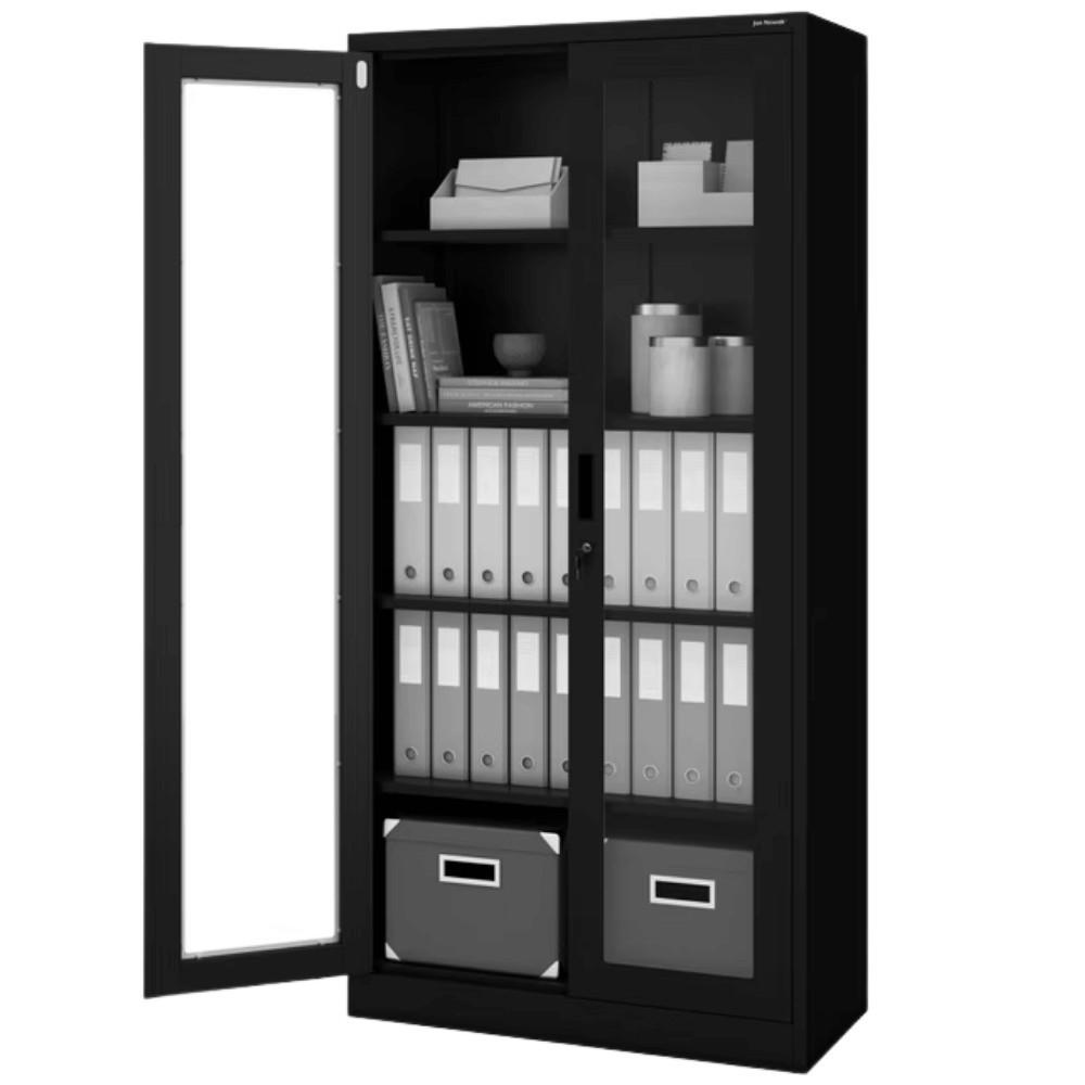 VITRINENSCHRANK abschließbar AMELIA mit Glastüren 185x90x40cm Schwarz - Schwarz, Metall (90/185/40cm) - Jan Nowak