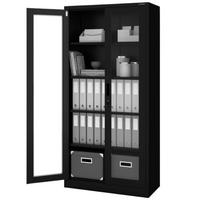 VITRINENSCHRANK abschließbar AMELIA mit Glastüren 185x90x40cm Schwarz - Schwarz, Metall (90/185/40cm) - Jan Nowak