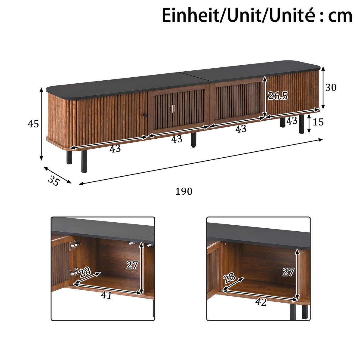 TV-SCHRANK 190/35/45 cm Nussbaum mit 2 Schiebetüren und Gittertür - Nussbaumfarben, Holzwerkstoff (190/45/35cm) - Oxeza
