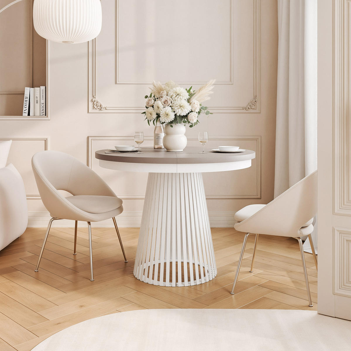 AUSZIEHTISCH AUREA 100-180/75 cm, Weiß / Lehmgrau - Greige/Weiß, Holzwerkstoff/Metall (100/100/75cm) - Idohome