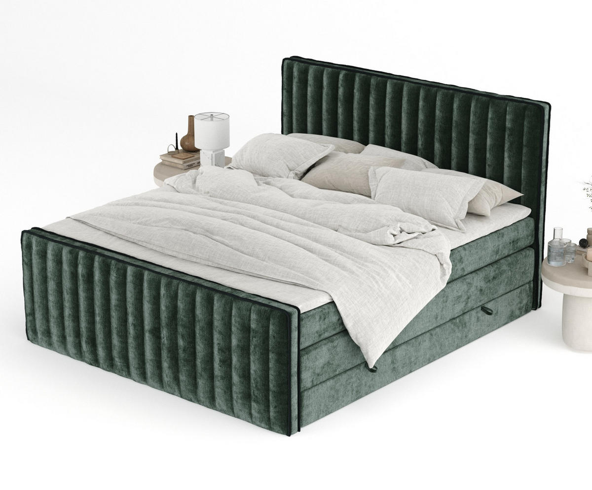 BOXSPRINGBETT Nocturne Grün 160/200 cm - Schwarz/Grün, Holz/Holzwerkstoff (160/200cm) - Maison de Reve