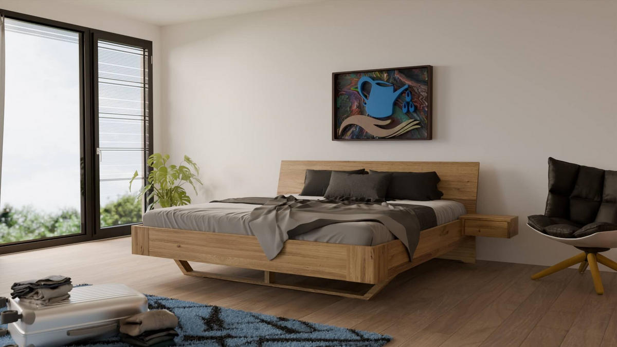SCHWEBEBETT 140/200 cm aus Wildeiche - Braun, Holz (140/200cm) - MeinMassivholz