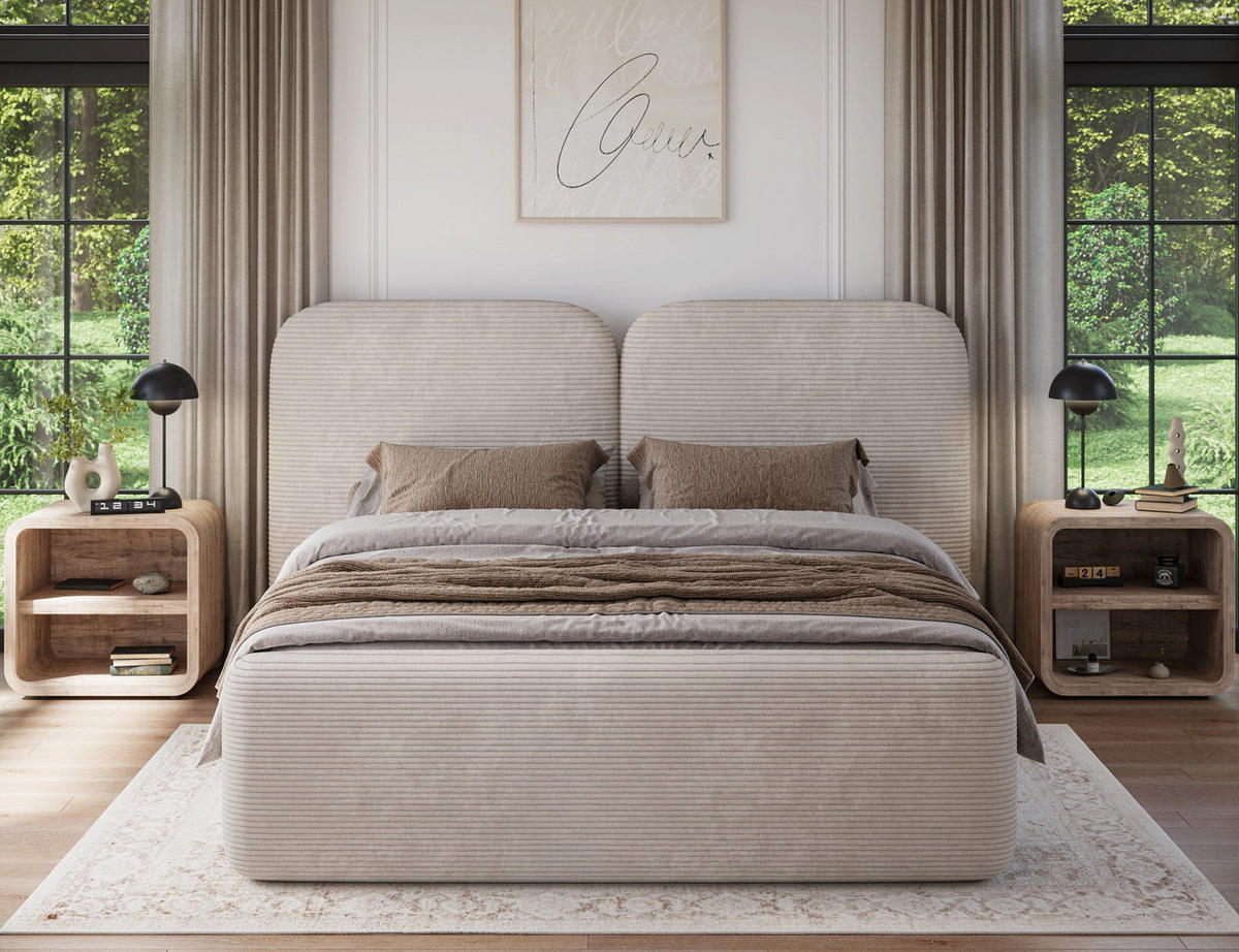POLSTERBETT Ollival 140x200 cm mit Bettkasten und Metallrahmen – Modernes Designbett ohne Matratze - Beige, Kunststoff (140/200cm) - Wohnideebilder
