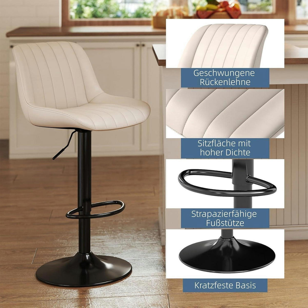 BARHOCKER 3er Set Beige mit Lehne und Höhenverstellung - Beige, Kunststoff (46/109/37cm)