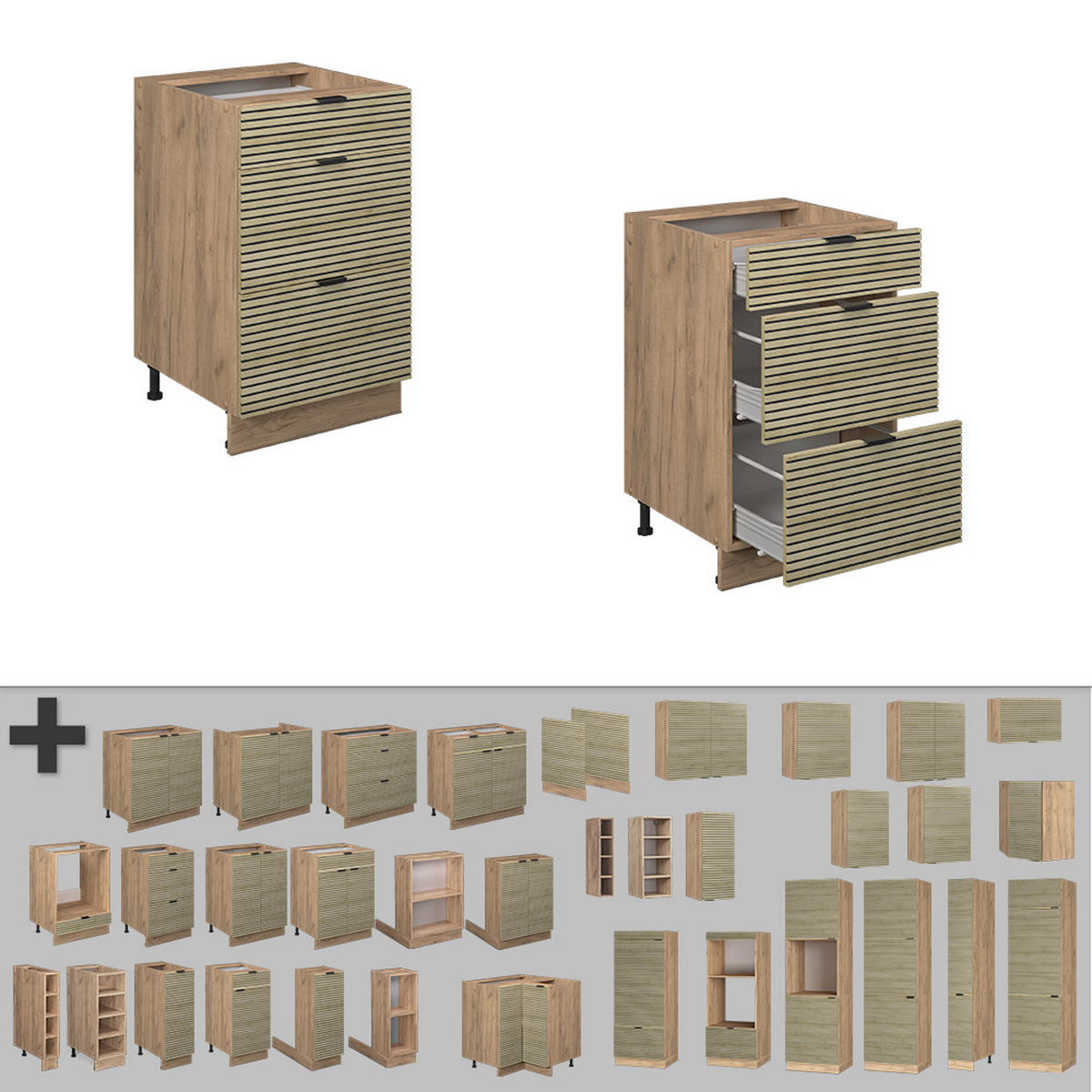 KÜCHENUNTERSCHRANK Fame-Line Eiche Paneel 50 cm , AP Anthrazit - Honigeiche/Hellbraun, Holzwerkstoff (50/82/60cm) - Vicco