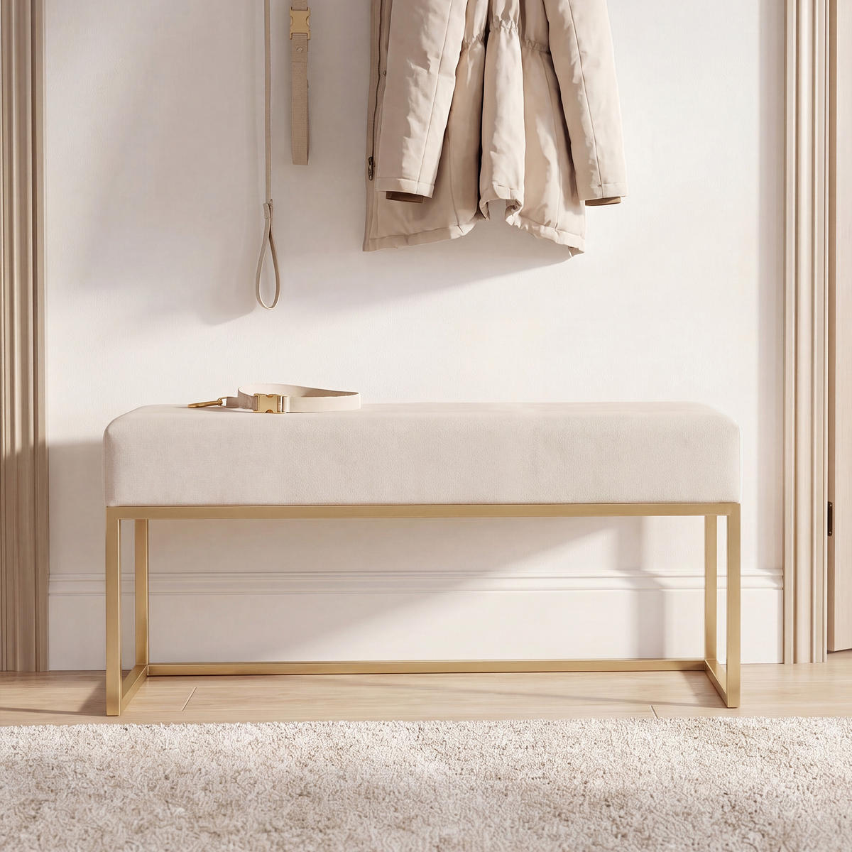 POLSTERBANK PURE 90 cm Metallgestell, Gold / Beige - Beige/Goldfarben, Textil/Metall (90/44/30cm) - Idohome