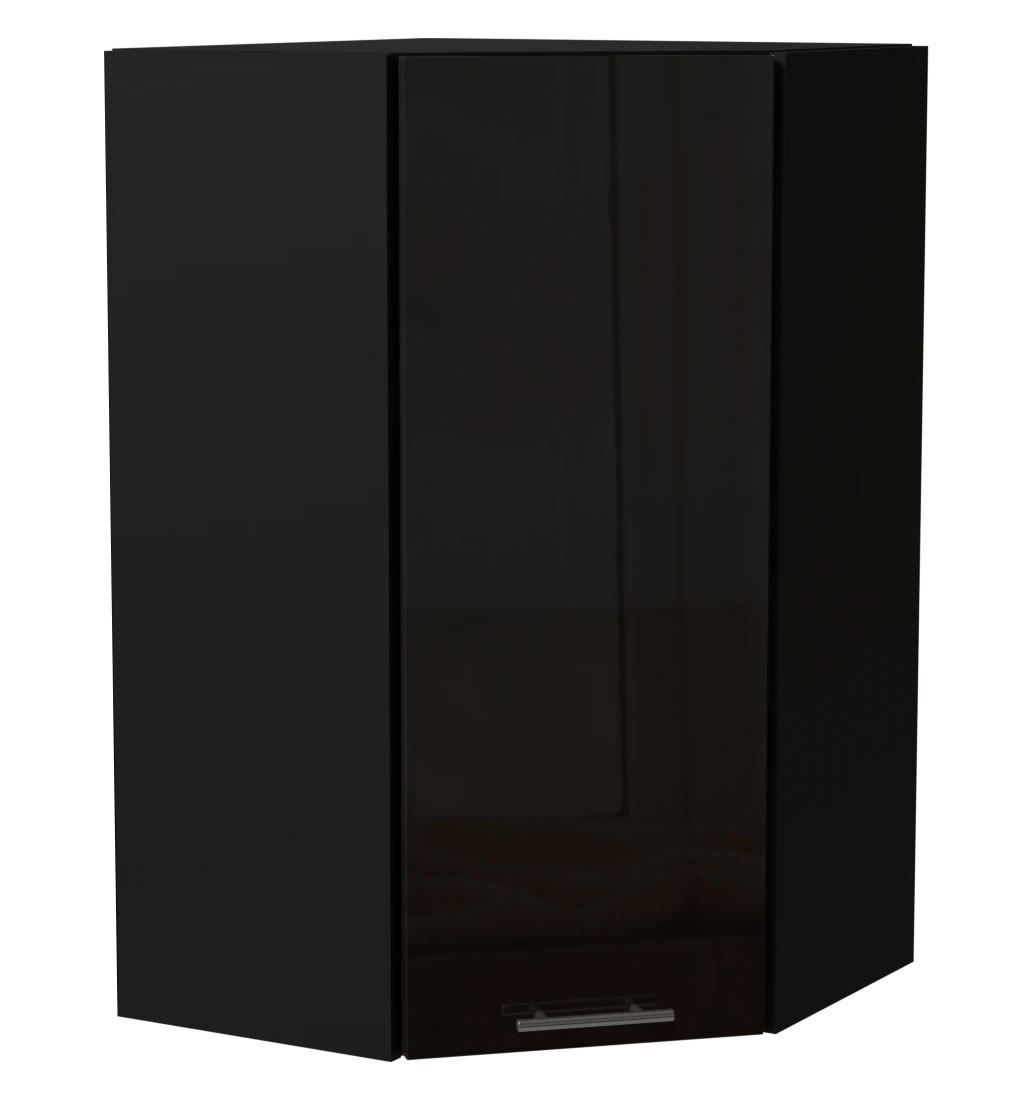 ECK-HÄNGESCHRANK Essen W4/10/60 Schwarz Hochglanz / Schwarz Matt 60 / 60 / 96cm - Schwarz Hochglanz/Schwarz, Holz/Holzwerkstoff (60/96/60cm) - Feldmann-Wohnen