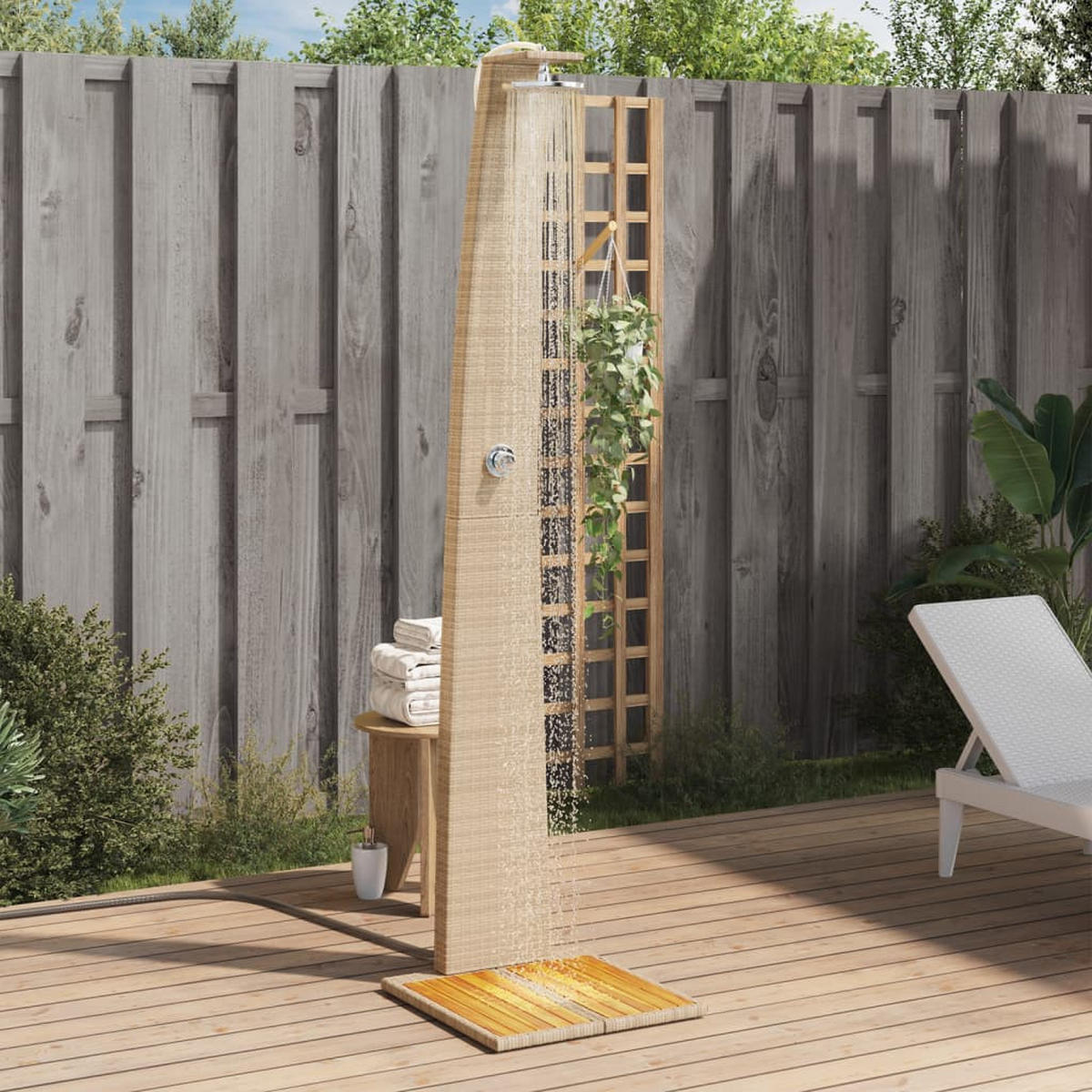 GARTENDUSCHE Beige 55/60/224 Cm Poly Rattan Und Akazienholz - Beige, Holz (55/224/60cm) - vidaXL