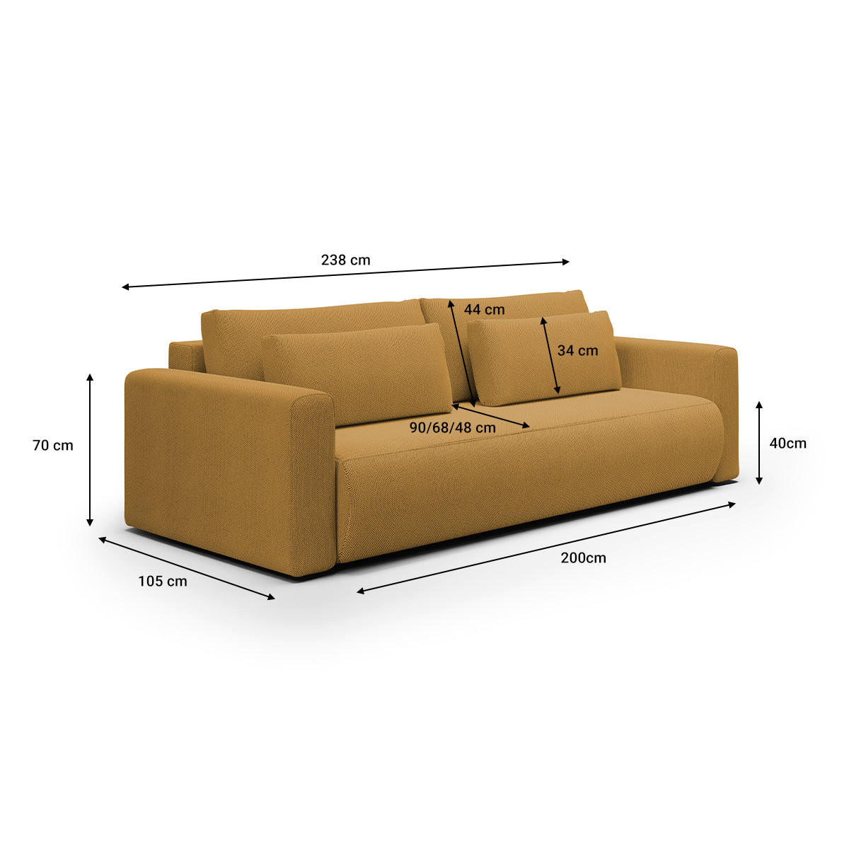 SOFA Evy 3 Sitzplätze Gelb - Gelb, Holz (238/82/105cm) - Petits-meubles
