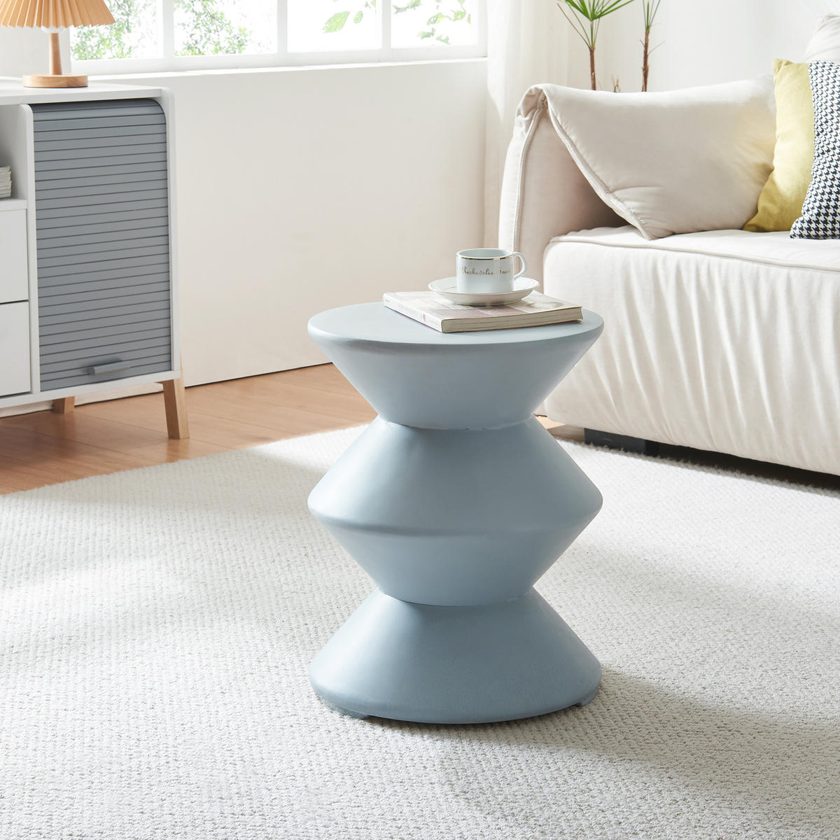 ODKLÁDACÍ STOLEK Kyppeslo - světle modrá, kámen (36.5/36.5/47cm) - [en.casa]