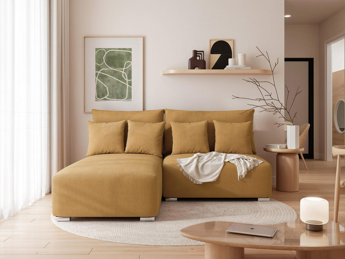 ECKSOFA ELVO mit Schlaffunktion und Bettkasten Gelb - Gelb, Holzwerkstoff/Kunststoff (208/190cm) - Idohome