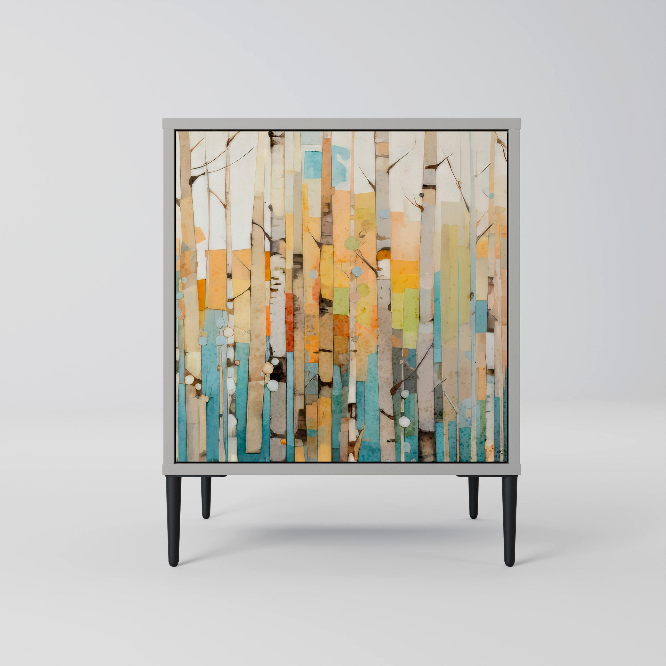 SIDEBOARD BIRCH KALEIDOSCOPE, Grau, 57,5x42x72,5 cm, Schwarze Metallfüße - Multicolor/Schwarz, Holzwerkstoff/Metall (57.5/72.5/42cm) - SpaceRebels