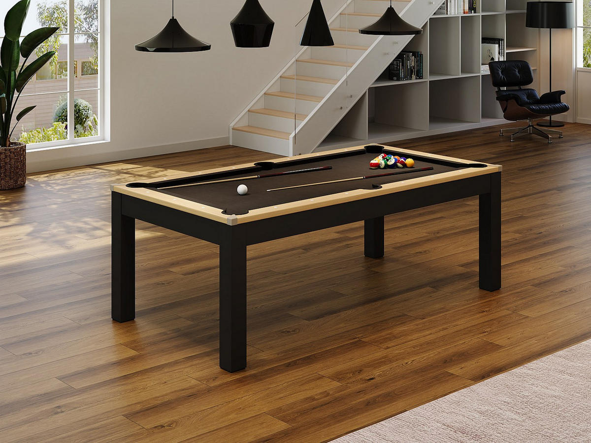 BILLARDTISCH - 8 Personen - holz - schwarz, naturfarben hell Balthazar - Schwarz/Naturfarben, Holz (213.4/111.8cm) - Vente-Unique
