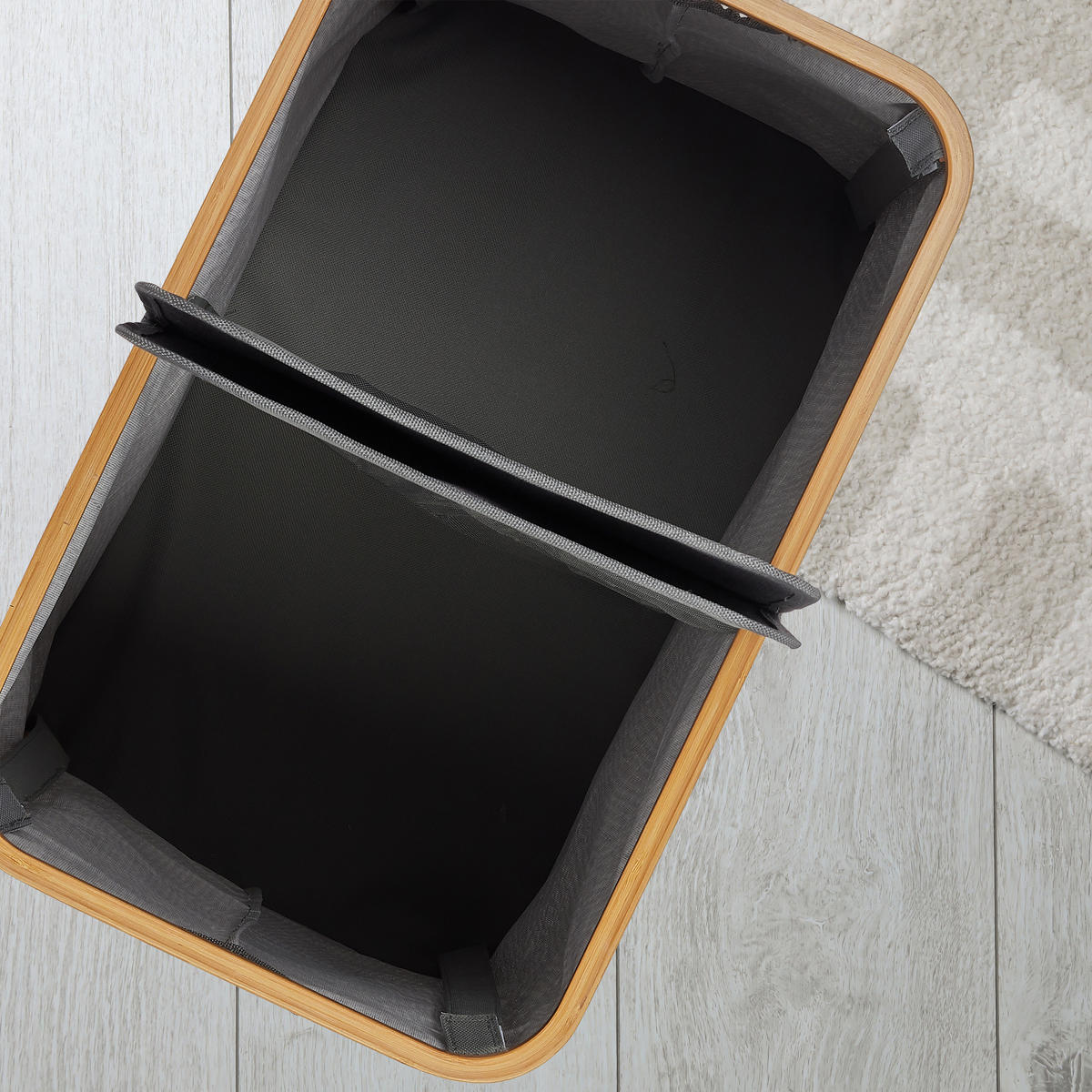 DOPPELWÄSCHEKORB - Grau, Holz/Textil (33.5/54/50cm) - Relaxdays