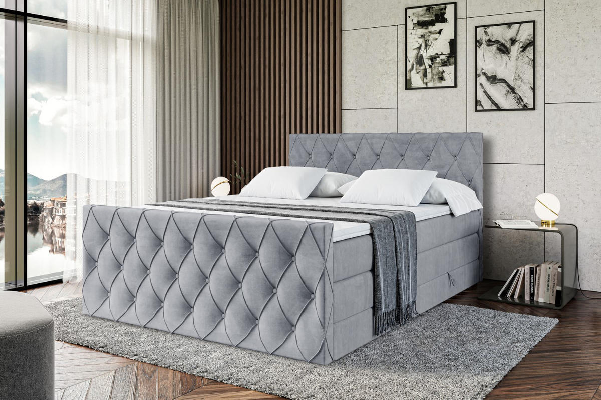 BOXSPRINGBETT AMAY-Z KING - 140x200 - H3/H4 - Grau - Grau, Holzwerkstoff (140/200cm) - ALTDECOR