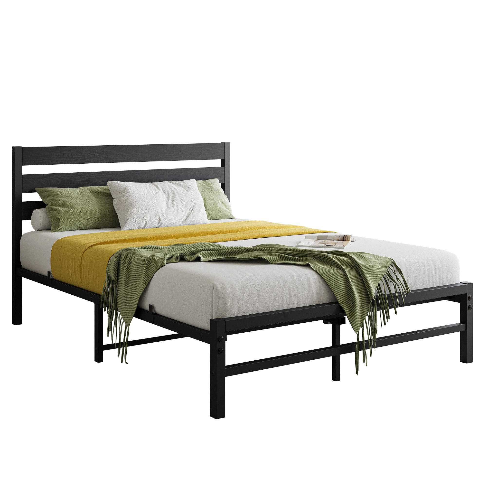 METALLBETT 140/200 cm Schwarz mit komfortablem Kopfteil - Schwarz, Metall (140/200cm) - OKWISH