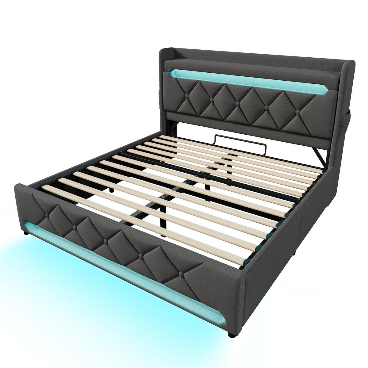 POLSTERBETT 180/200 cm grau mit Stauraum und USB-Anschlüssen - Grau, Textil (180/200cm) - OKWISH