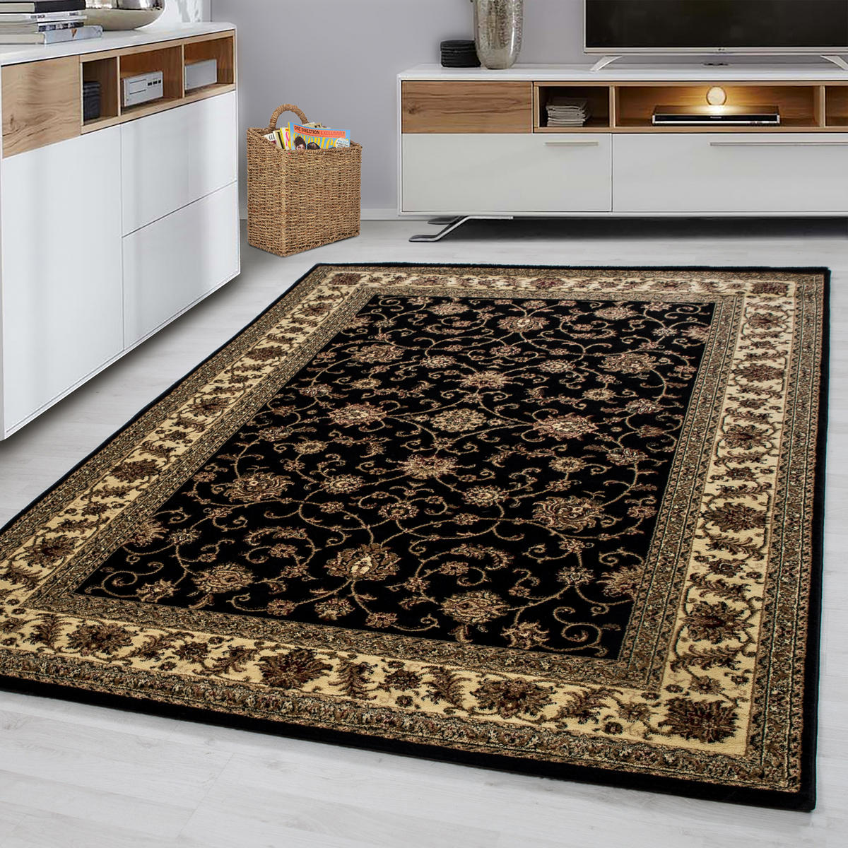 TEPPICH Orient Kurzflor klassisch Polypropylen Wohnzimmer Schwarz Läufer 80x150 - Schwarz, Textil (80/150cm) - KADIMA DESIGN