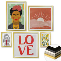 WANDBILDER 5er Set - 50x50 cm & 20x30 cm & 40x60 cm Goldrahmen - Zitronen Inschrift Liebeslandschaft Frida - Goldfarben, Kunststoff (40/60cm) - ArtPrintCave
