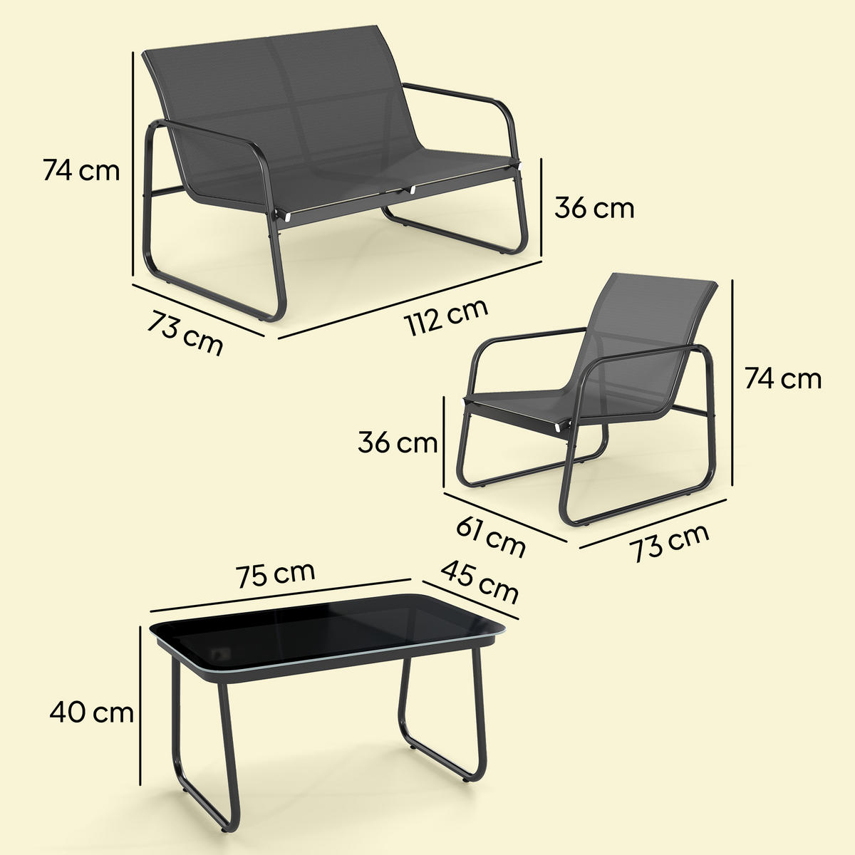GARTENSET 4-teilige DE-13507 Dunkelgrau - Dunkelgrau, Metall - ComfortXL