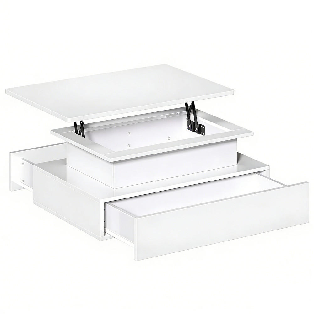 COUCHTISCH Lift-Top LED 16 Farben 2 Schubladen Weiß modern - Weiß, Holz (55/85/56cm) - Kaket