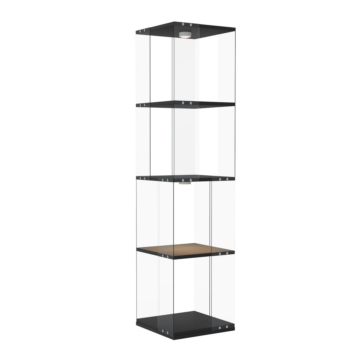 GLASVITRINE 360° drehbar mit RGB LED, schwarz, 4 Ebenen - Schwarz, Glas (38/160/38cm) - SHOPENTRA