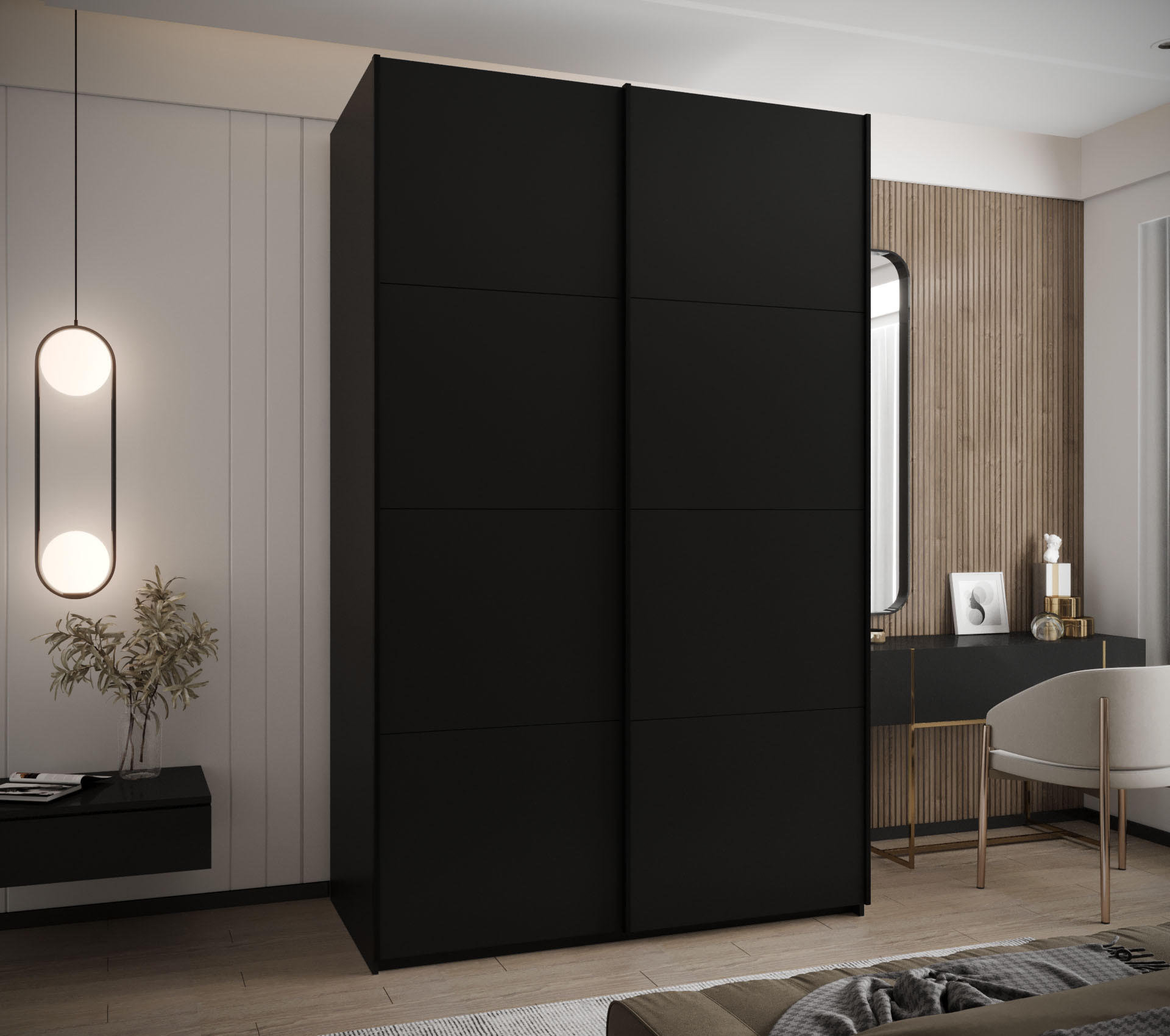 SCHWEBETÜRENSCHRANK 245,5/160/64 2-türig - Schwarz, Holz/Metall (160/245/64cm) - Abiks Möbel