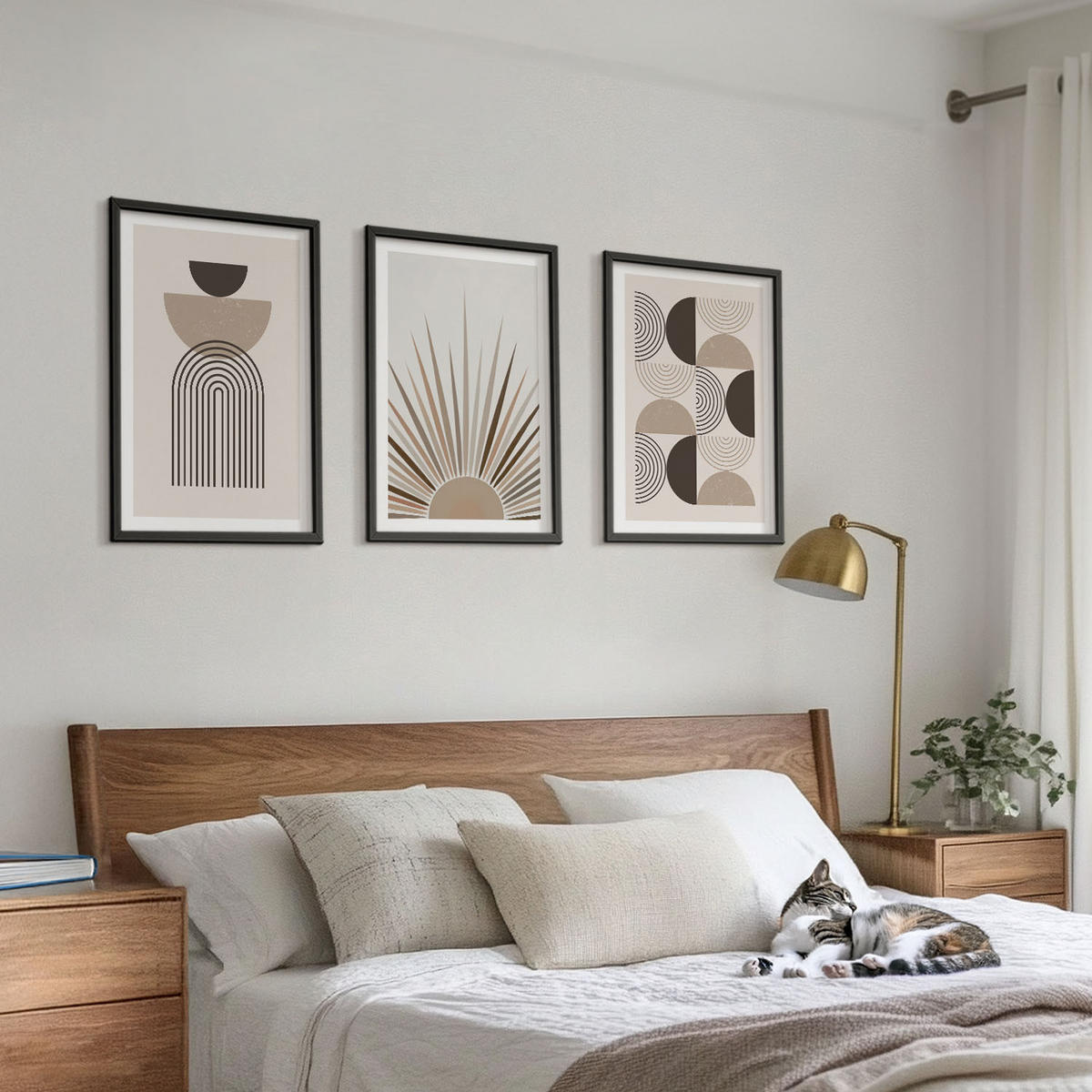 BILDER SET 3er Set - 40x60 cm Schwarzer Rahmen - Abstrakte Formen beige braun - Schwarz, Kunststoff (40/60cm) - TULUP