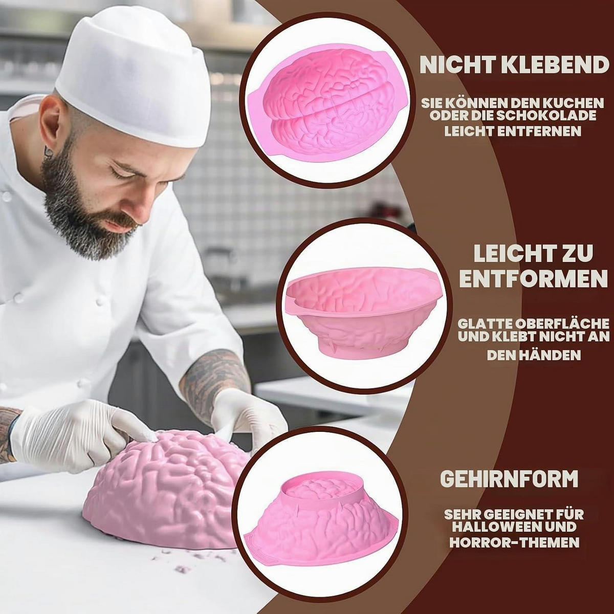 SILIKONFORM Gehirn Halloween Puddingform - Orange, Kunststoff