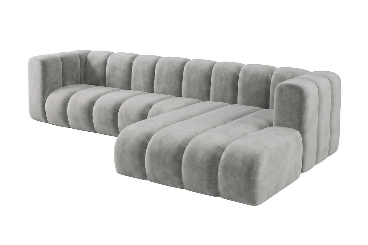 ECKSOFA Modulares In L-Form, Velvet-Stoff Riviera, Grau, Rechts, GRAND 287 cm - Grau, Holz (287/179cm) - Kaiser Möbel