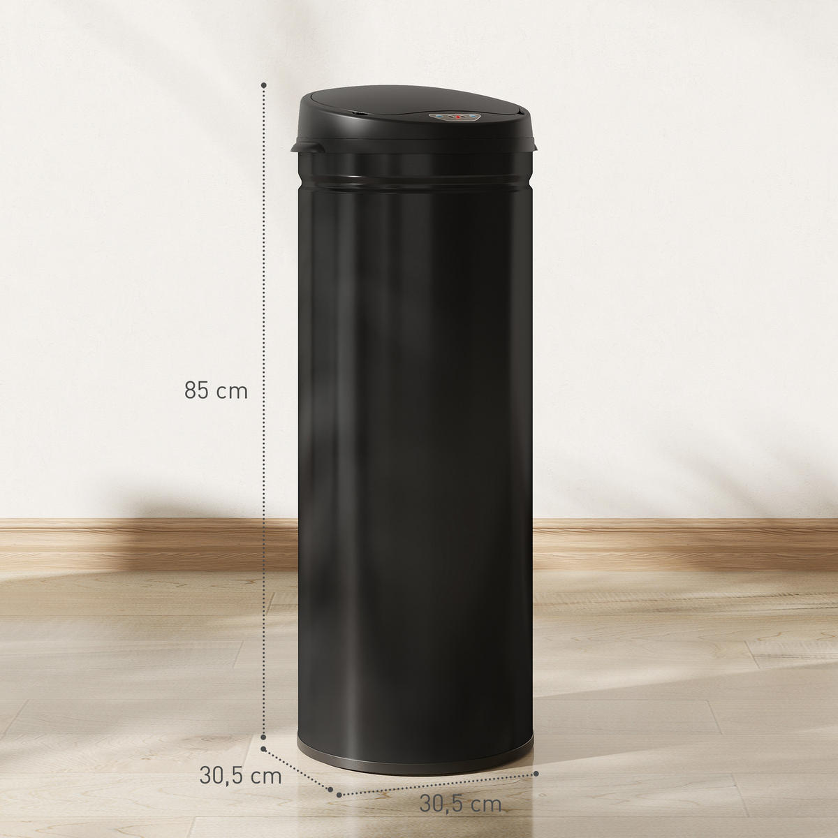 MÜLLEIMER mit Sensor 50L Edelstahl Automatischer Mülleimer mit Soft-Close-Deckel - Schwarz, Metall (30.5/85/30.5cm) - HOMCOM