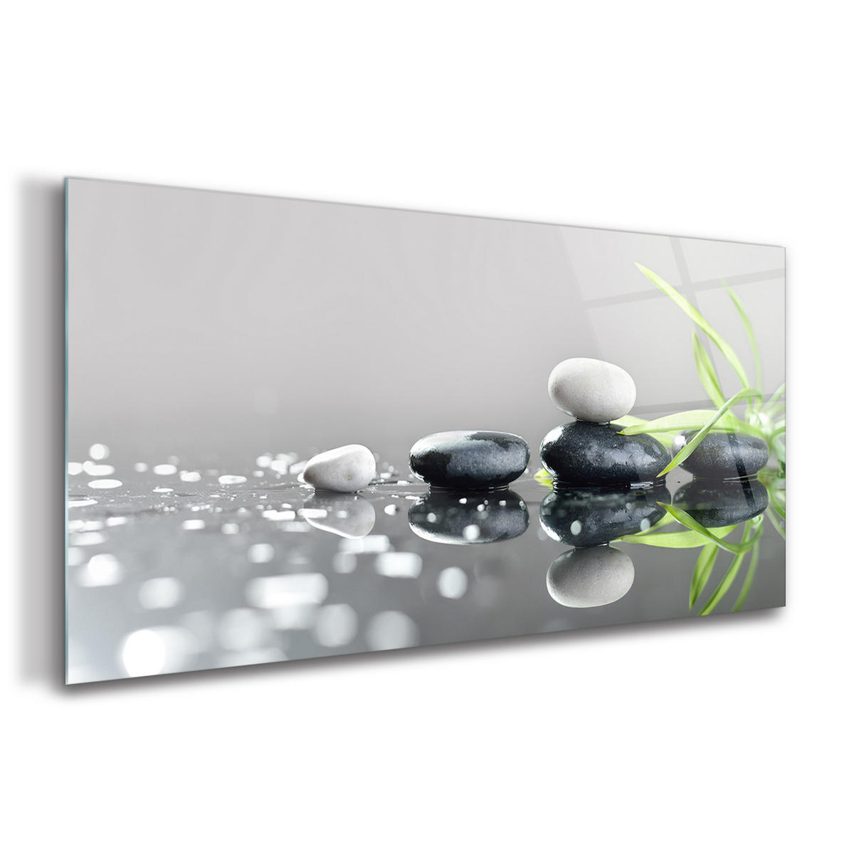 GLASBILD 120x60 cm Gras und Steine - Hellgrau, Glas (120/60cm) - TULUP