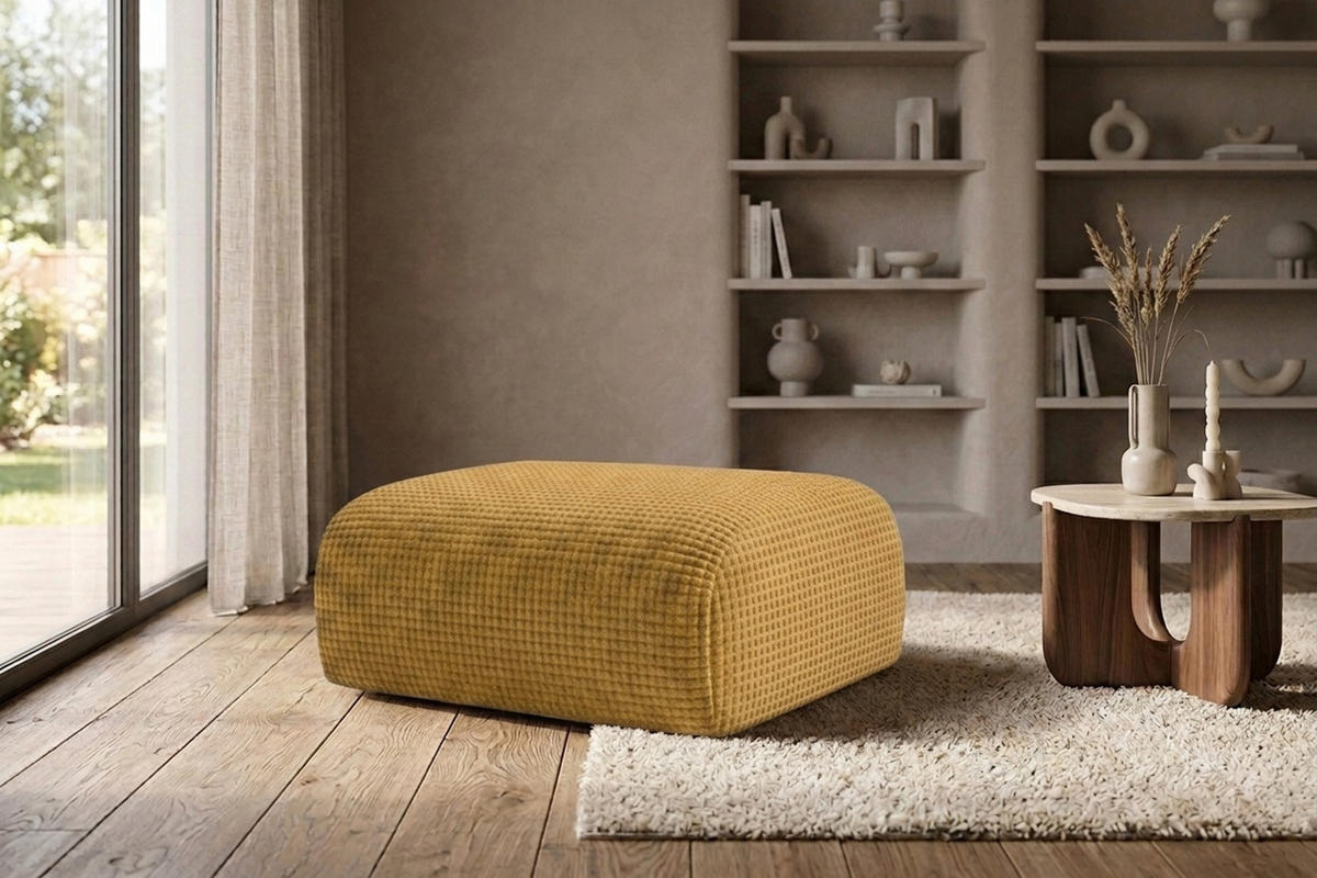 HOCKER, Sitzhocker, Chenille-Stoff Cremona, Golden, GRETA - Goldfarben, Holz (91/40/89cm) - Kaiser Möbel