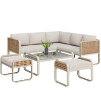 LOUNGEGARNITUR 120/61/69 cm beige aus Metall und Rattan mit Kissen - Beige, Metall - OKWISH