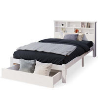 EINZELBETT aus Kiefer-Massivholz 90x200 cm Weiß mit Schubladen und Bücherregal-Kopfteil - Weiß, Holz (90/200cm) - IVMEU