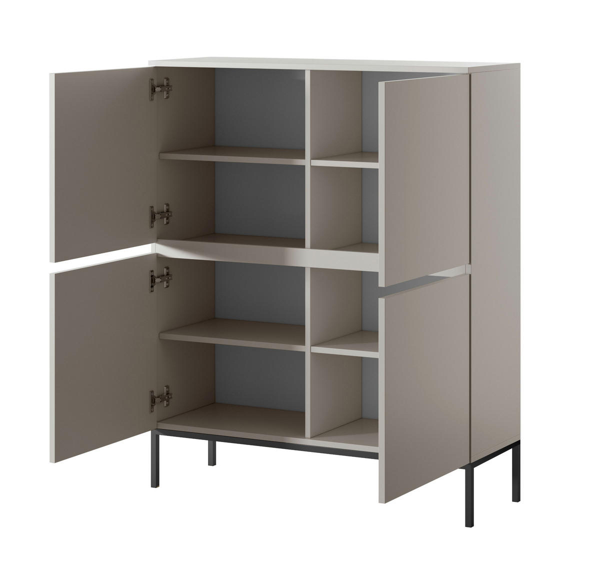 HIGHBOARD Bemmi Beige mit schwarzen Beinen 4-türig 100 cm - Beige/Schwarz, Holzwerkstoff/Metall (100/120.5/35cm) - Selsey