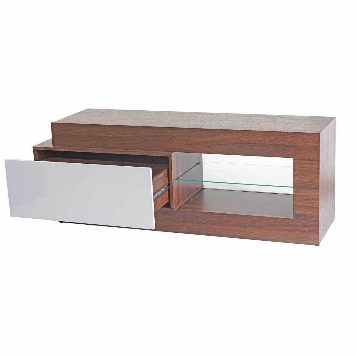 TV-RACK Walnuss Dekor, Hochglanz Reinweiß - Weiß Hochglanz/Walnussfarben, Holzwerkstoff (150/55/47cm) - MCW