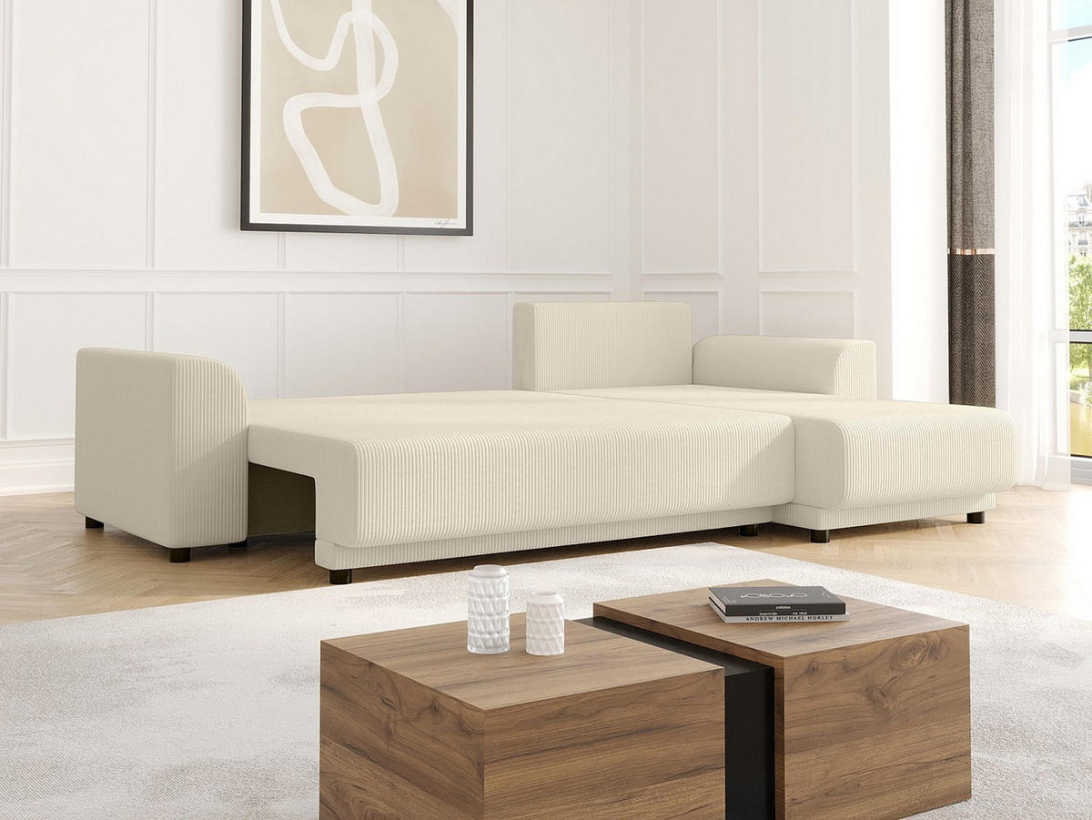 ECKSOFA mit Schlaffunktion - Ecke wechselbar - Cord - Beige - NESSARO - Beige, Textil (240/149cm) - Vente-Unique