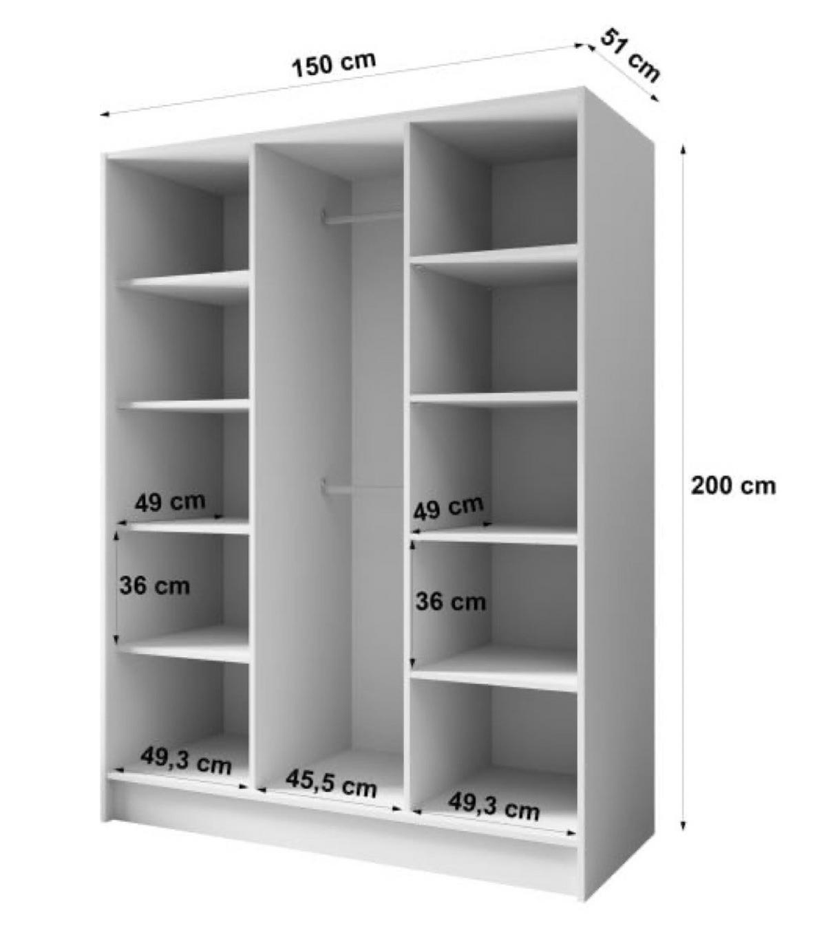 SCHRANK Schwarz ORTO Glatt 150 g - Schwarz, Holzwerkstoff (150/200/51cm) - Sepro Meble