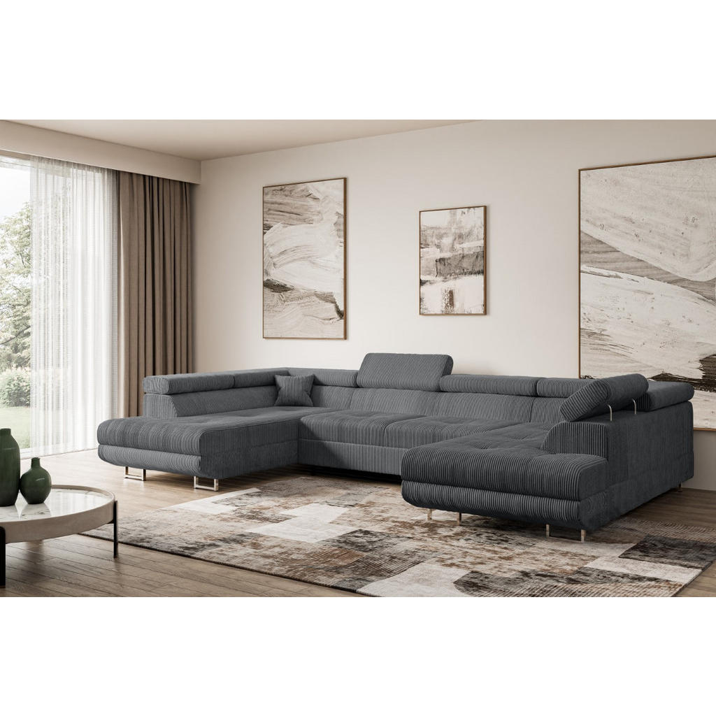 Thumbnail - Altdecor Wohnlandschaft, Dunkelgrau, Textil, 6-Sitzer, U-Form, 342x107x202 cm, Wohnzimmer, Sofas & Couches, Wohnlandscha...