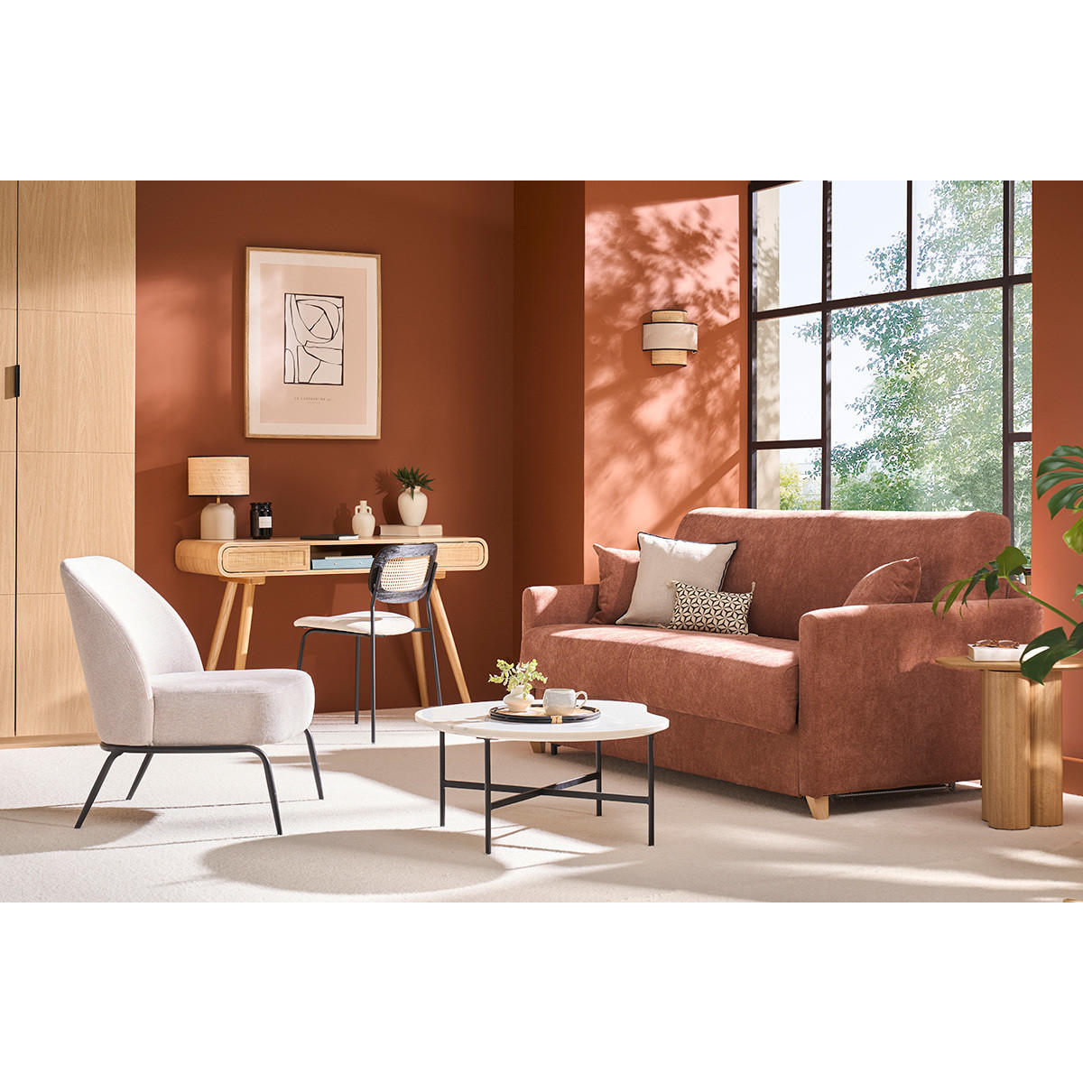 SCHLAFSOFA 3-Sitzer Skandinavisch Hellgrau Matratze 18 cm SKANDY - Hellgrau, Textil (99/92/176cm) - Miliboo