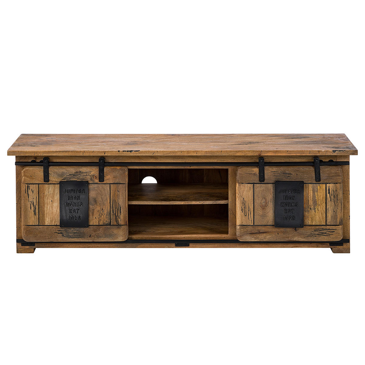 TV-LOWBOARD - Mango massiv / Eisen - Mango / Schwarz - Braun, Holz/Metall (160/45/50cm) - home24