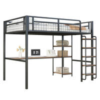 HOCHBETT 140/200 cm Schwarz aus Metall mit Schreibtisch und Regal - Schwarz, Metall (140/200cm) - OKMYHOME