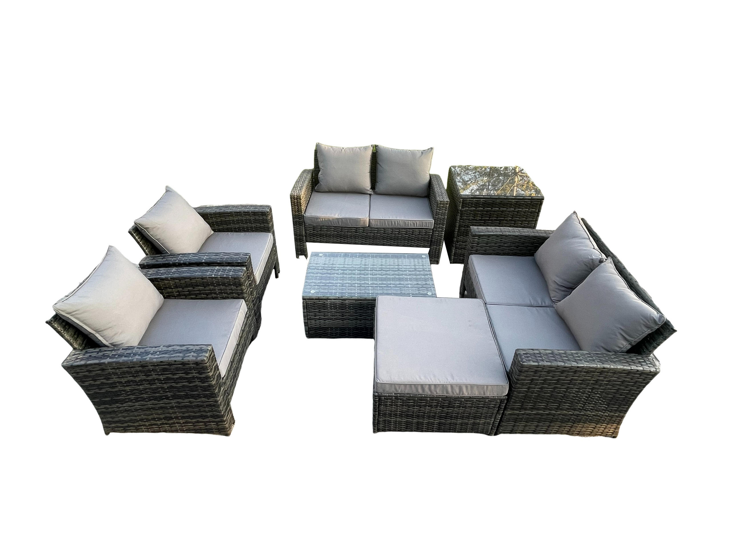 GARTENSET Polyrattan Dunkelgrau 7-Sitzer - Dunkelgrau, Metall - Fimous