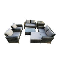 GARTENSET Polyrattan Dunkelgrau 7-Sitzer - Dunkelgrau, Metall - Fimous