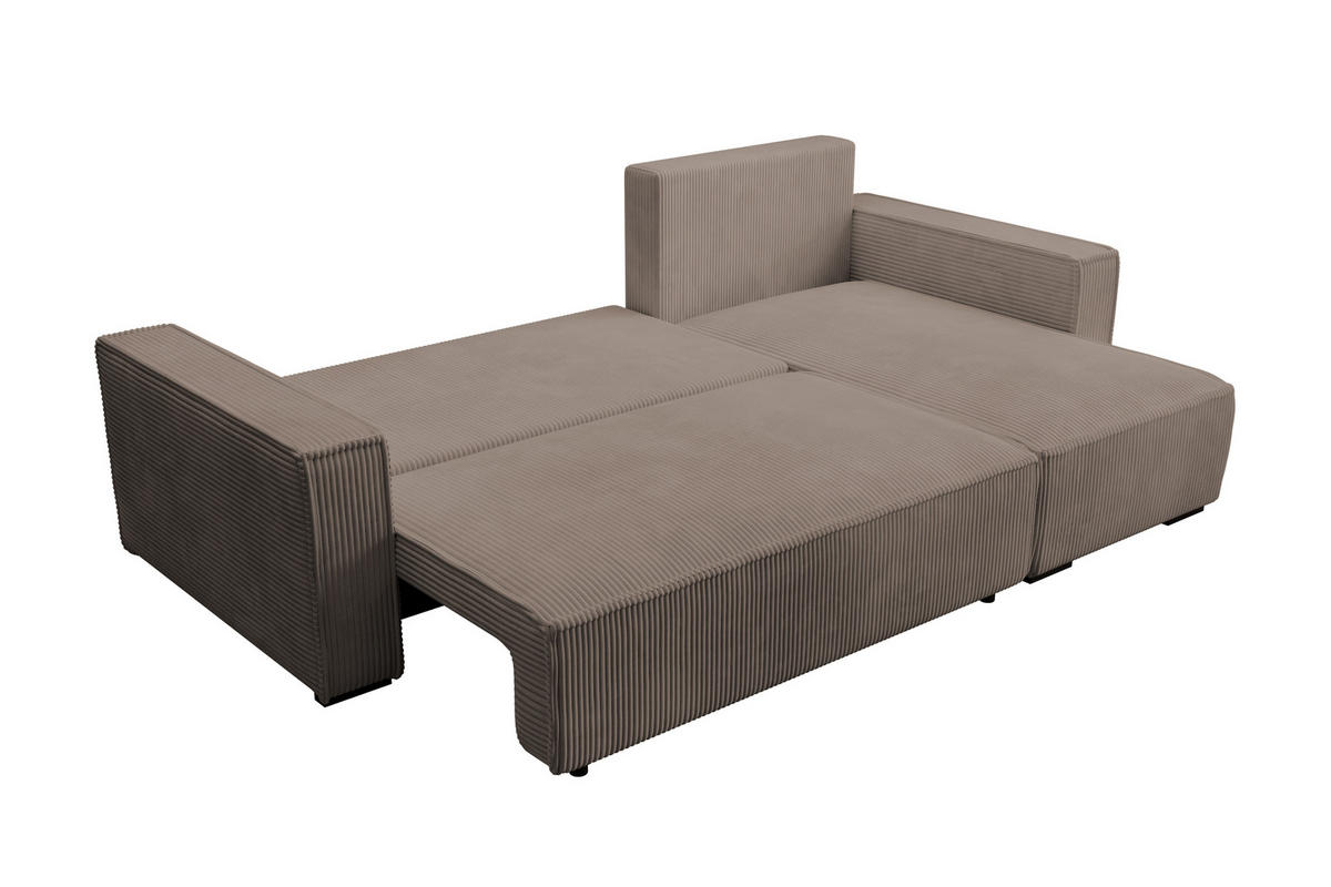 ECKSOFA CUDDY L, Eckcouch in L-Form mit Schlaffunktion und Bettkasten, Farbe: Braun, Cordstoff, Ottomane Rechts - Braun, Textil (240/140cm) - Storez24