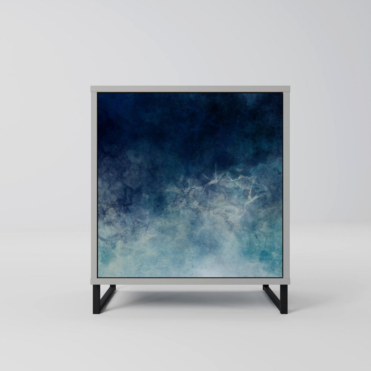 SIDEBOARD CELESTIAL FALL, Grau, 57,5x42x70,5 cm, Schwarze Metall-Sternfüße - Multicolor/Schwarz, Holzwerkstoff/Metall (57.5/70.5/42cm) - SpaceRebels