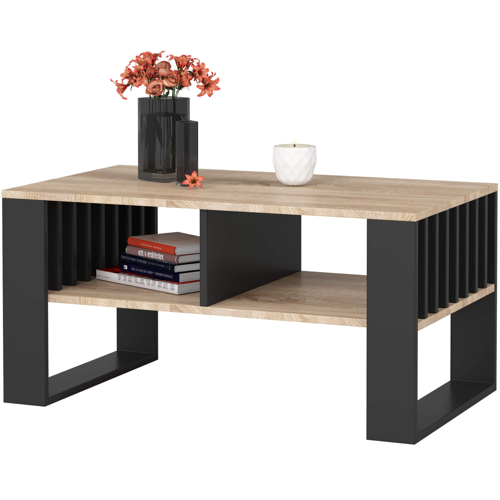 Thumbnail - Raumhirsch Furniture Couchtisch, Schwarz, Sonoma Eiche, Holzwerkstoff, Rechteckig, 92x45x53 cm, Wohnzimmer, Wohnzimmerti...